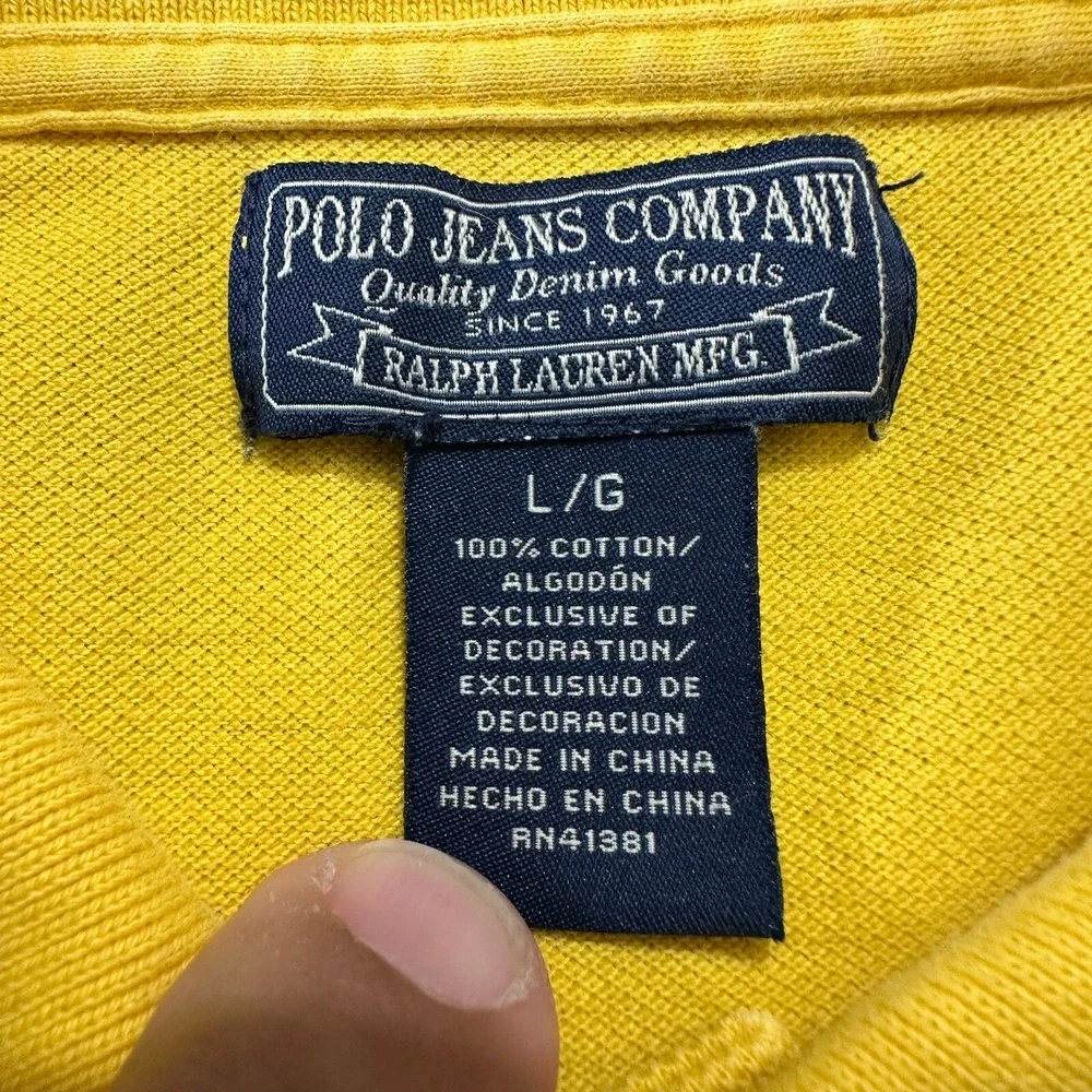 Ralph Lauren Polo Jeans Co.‎ Mens Large Yellow 100% Cotton Short Sleeve